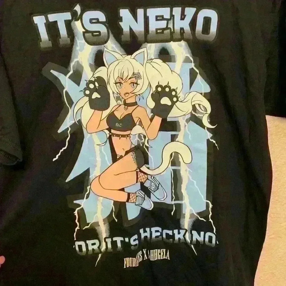 Four Eyes Neko men’s shirt sz L anime graphic tee streetwear halloween casual - Picture 2 of 7